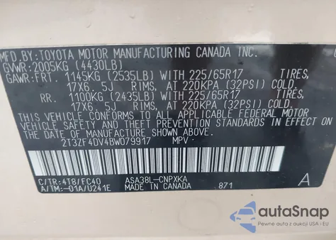 2011 Toyota Rav4 from USA, damaged, VIN 2T3ZF4DV4BW079917